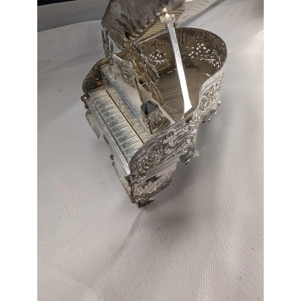 Silver Tone Filigree Grand Piano Musical Box Ornament | Proffitt's VTG